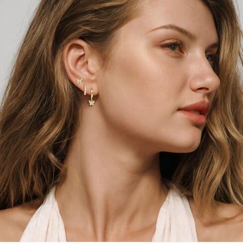 3 Pairs Gold Earrings for Women 14K Gold Plated Hypoallergenic Dainty Small Stud Bow Clover Butterfly Pearl Heart Dangle Cartilage Stacks Huggie Hoop Earrings Sets for Women Gold Jewelry Gifts in Kuwait