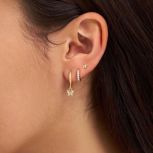 3 Pairs Gold Earrings for Women 14K Gold Plated Hypoallergenic Dainty Small Stud Bow Clover Butterfly Pearl Heart Dangle Cartilage Stacks Huggie Hoop Earrings Sets for Women Gold Jewelry Gifts in Kuwait