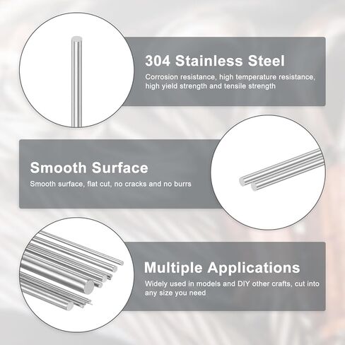 20-Pack 304 Stainless Steel Solid Round Rod, 1x250mm Metal Solid Shaft Rods for DIY Craft/Model Car/Helicopter Airplane/Metal Working, Lathe Bar Smooth Stock [0.04x9.84IN] in Saudi Arabia