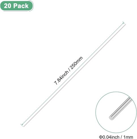 20-Pack 304 Stainless Steel Solid Round Rod, 1x250mm Metal Solid Shaft Rods for DIY Craft/Model Car/Helicopter Airplane/Metal Working, Lathe Bar Smooth Stock [0.04x9.84IN] in Saudi Arabia