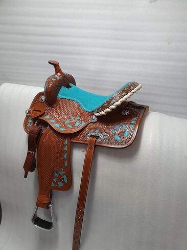 Leather Western Barrel Saddle from 10" to 18" with Combo Matching Headstall, Breast Collar, Front and Back Cinches Copper Rivets & Conchos (10 to 18 inches) in Saudi Arabia