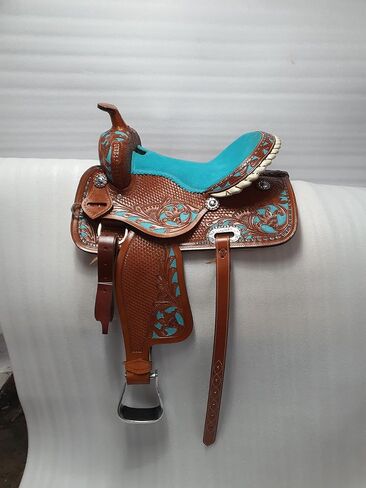 Leather Western Barrel Saddle from 10" to 18" with Combo Matching Headstall, Breast Collar, Front and Back Cinches Copper Rivets & Conchos (10 to 18 inches) in Saudi Arabia
