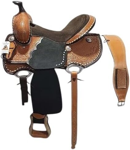 Leather Western Barrel Saddle from 10" to 18" with Combo Matching Headstall, Breast Collar, Front and Back Cinches Copper Rivets & Conchos (10 to 18 inches) in Saudi Arabia