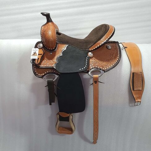 Leather Western Barrel Saddle from 10" to 18" with Combo Matching Headstall, Breast Collar, Front and Back Cinches Copper Rivets & Conchos (10 to 18 inches) in Saudi Arabia