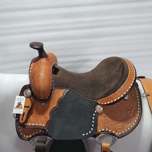 Leather Western Barrel Saddle from 10" to 18" with Combo Matching Headstall, Breast Collar, Front and Back Cinches Copper Rivets & Conchos (10 to 18 inches) in Saudi Arabia