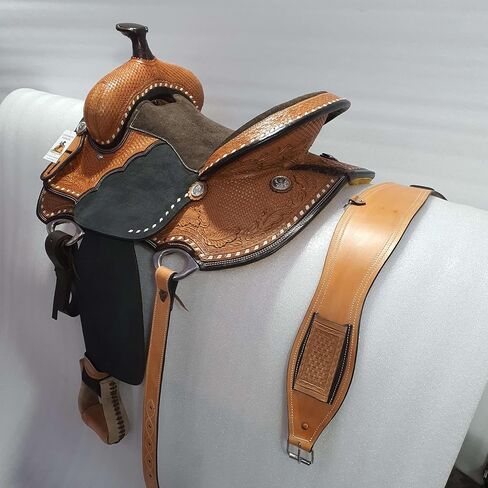 Leather Western Barrel Saddle from 10" to 18" with Combo Matching Headstall, Breast Collar, Front and Back Cinches Copper Rivets & Conchos (10 to 18 inches) in Saudi Arabia