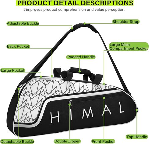 حقيبة تنس للرجال يحمل نساء 3 مضارب ， أكياس مضرب كبيرة مع وسادة واقية ، حزام كتف قابل للإزالة in Kuwait