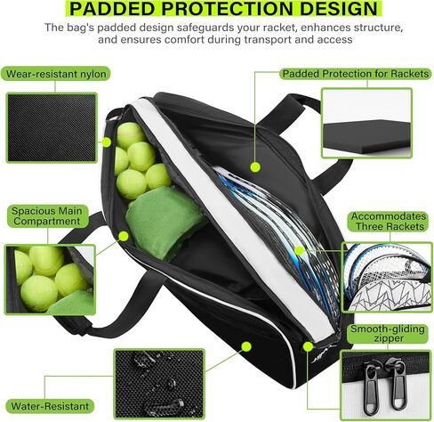 حقيبة تنس للرجال يحمل نساء 3 مضارب ， أكياس مضرب كبيرة مع وسادة واقية ، حزام كتف قابل للإزالة in Kuwait