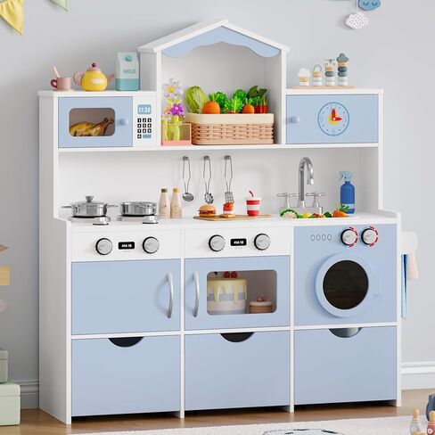 Keyluv Wooden Play Kitchen للأطفال والأطفال الصغار ، مجموعة Modern Toy Kitchen مع الكثير من ميزات اللعب التظاهر وأدراج التخزين ، وهدية للفتيان والبنات الذين تتراوح أعمارهم بين 3 سنوات ، وردي in Saudi Arabia