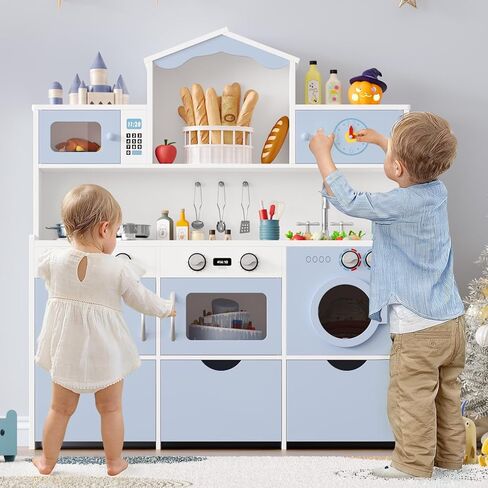 Keyluv Wooden Play Kitchen للأطفال والأطفال الصغار ، مجموعة Modern Toy Kitchen مع الكثير من ميزات اللعب التظاهر وأدراج التخزين ، وهدية للفتيان والبنات الذين تتراوح أعمارهم بين 3 سنوات ، وردي in Saudi Arabia
