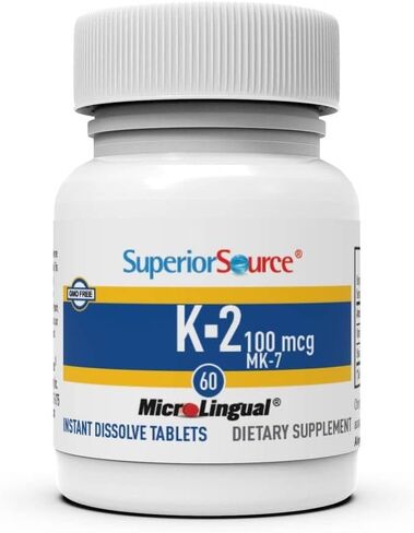 Superior Source Vitamin K2 MK-7 (Menaquinone-7), 100 mcg, Quick Dissolve Sublingual Tablets, 60 Count, Healthy Bones and Arteries, Immune & Cardiovascular Support, Assists Protein Synthesis, Non-GMO in Kuwait