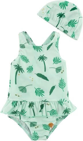Girls Swimsuit with Hat One Piece Bathing Suit Toddlers Rash Guard Swimwear for Kids 9 Month-10 Years in Kuwait