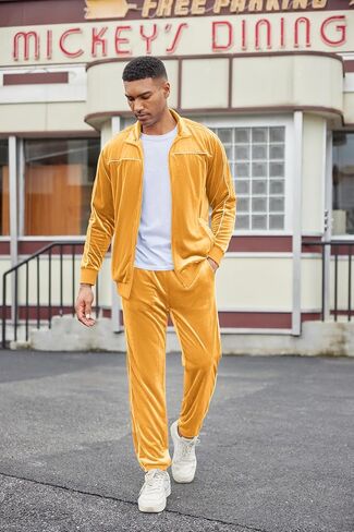 COOFANDY Mens Velour Tracksuits 2 Piece Set Outfits Zip Up Sweatsuits Velvet Jacket Pants Set in Saudi Arabia