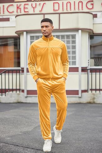 COOFANDY Mens Velour Tracksuits 2 Piece Set Outfits Zip Up Sweatsuits Velvet Jacket Pants Set in Saudi Arabia