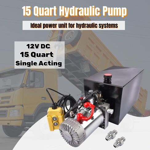 12V DC Single Acting Hydraulic Pump – 3.75 Gallon (15 Quart) Steel Hydraulic Power Unit for Dump Trailer, Dump Truck & Industrial Use Mixizap in Kuwait