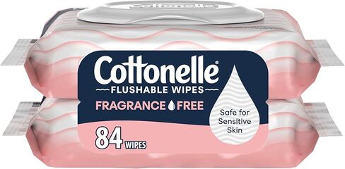 Cottonelle Fragrance Free Flushable Wet Wipes, Adult Wet Wipes, 2 Flip-Top Packs, 42 Wipes Per Pack in Kuwait