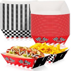 Baderke 100 PCS 2LB سباق سيارة Party Paper Food Food Rundes يمكن التخلص منها في صواني الورق المتقلب قوارب Nacho Game Day Servyware Bulk Bace تحت عنوان Food Tray Snack Party Supplies Supplies in Kuwait