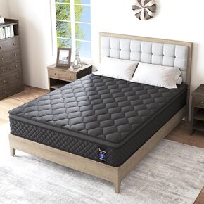 مرتبة هجينة ، شركة Euro Top Mattress Medium Firm لعزل الحركة وتخفيف الضغط ، تجربة 100 ليلة ، سرير ربيع جيب فردي (12 بوصة رمادية ، ملكة) in Saudi Arabia