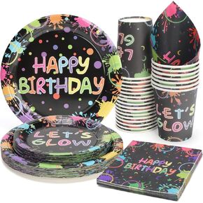 96 Pcs Party Paper Plates and Napkins Sets, Pink Birthday Paper Plates and Napkins, Disposable Tableware Set, Party Supplies for Kids Happy Birthday, Serve for 24, Striped Edge Design in Kuwait