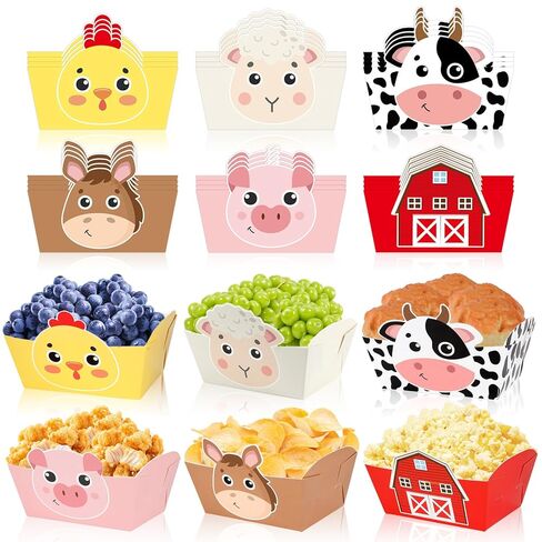 24 Pack Farm Animals Party Supplies Farm Disposable Paper Food Trays Animal Theme Birthday Parties Decorations Snack Bowl Serving Tray for Baby Shower Tableware Carnival Decor Favor in Saudi Arabia