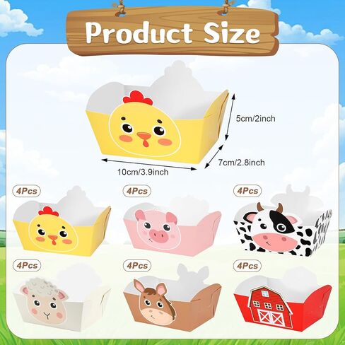 24 Pack Farm Animals Party Supplies Farm Disposable Paper Food Trays Animal Theme Birthday Parties Decorations Snack Bowl Serving Tray for Baby Shower Tableware Carnival Decor Favor in Saudi Arabia