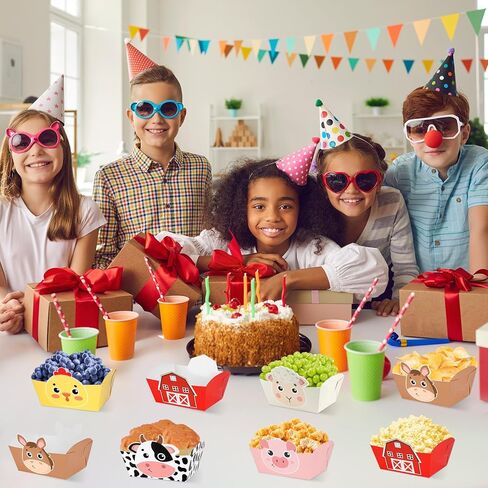 24 Pack Farm Animals Party Supplies Farm Disposable Paper Food Trays Animal Theme Birthday Parties Decorations Snack Bowl Serving Tray for Baby Shower Tableware Carnival Decor Favor in Saudi Arabia