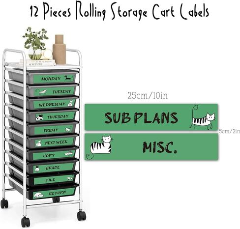 12 PCS Teacher Rolling Cartling ، 10 ملصقات عربة تخزين متداول للأدراج لتنظيم الفصول الدراسية ، ديكور قوس قزح الفصل الدراسي in Kuwait