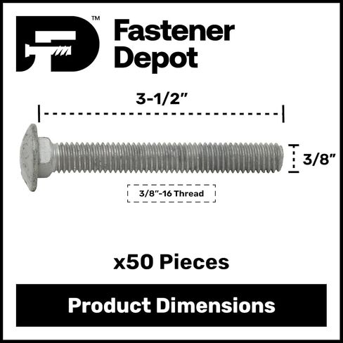 3/8 "-16 × 3-1/2" (50 حزمة) الساخنة مغموسة الترباس الترباس الصف 307A للاستخدام الخارجي بواسطة Fastener Depot ، LLC in Kuwait