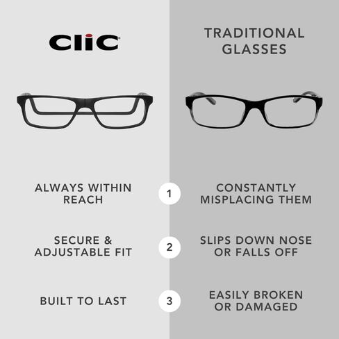 Clic Magnetic Reading Glasses, Adjustable Temple Computer Readers, Original Expandable, (M-XL, Black, 2.00 Magnification) in Kuwait