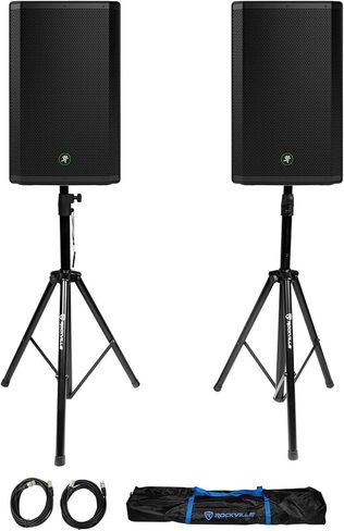 Audiosavings Bundle: (2) Mackie Thrash215 15" 1300W Powered Active DJ PA Speaker Thrash 215 Bundle with (1) Pair of Rockville Adjustable Tripod Speaker/Light Stands+(2) 20 Foot XLR Cables (3 Items) in Saudi Arabia
