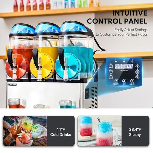 WILPREP Commercial Slushy Machine, 12.7 gal 3 Tank Slush Machine, 48L Slushie Machine with Slush and Juice Modes, 1150W Stainless Steel Frozen Drink Machine, Slushy Maker for Restaurant Bar Home More in Kuwait