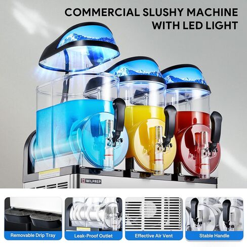 WILPREP Commercial Slushy Machine, 12.7 gal 3 Tank Slush Machine, 48L Slushie Machine with Slush and Juice Modes, 1150W Stainless Steel Frozen Drink Machine, Slushy Maker for Restaurant Bar Home More in Kuwait