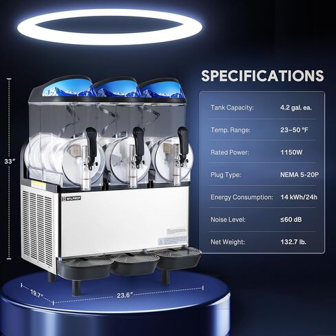 WILPREP Commercial Slushy Machine, 12.7 gal 3 Tank Slush Machine, 48L Slushie Machine with Slush and Juice Modes, 1150W Stainless Steel Frozen Drink Machine, Slushy Maker for Restaurant Bar Home More in Kuwait