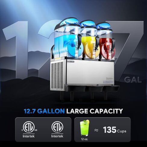 WILPREP Commercial Slushy Machine, 12.7 gal 3 Tank Slush Machine, 48L Slushie Machine with Slush and Juice Modes, 1150W Stainless Steel Frozen Drink Machine, Slushy Maker for Restaurant Bar Home More in Kuwait