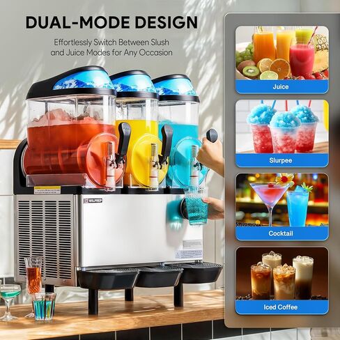 WILPREP Commercial Slushy Machine, 12.7 gal 3 Tank Slush Machine, 48L Slushie Machine with Slush and Juice Modes, 1150W Stainless Steel Frozen Drink Machine, Slushy Maker for Restaurant Bar Home More in Kuwait