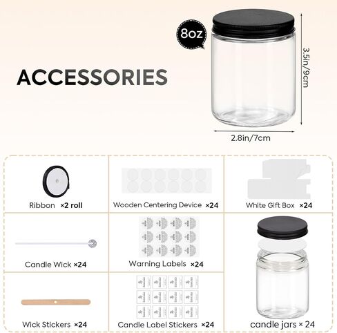 12 Pack 8OZ Glass Jars with Metal Lids,Candle Jars with Candle Making Kits,Labels,Gift Box,Empty Canning Jars, for Food Storage,Spice,Liquid in Saudi Arabia