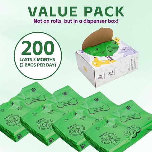 200 أكياس أنبوب الكلب المعطرة مع مقابض ، 20 ميكرون فائقة السميكة ، ومقاومة للدموع الثقيلة ، دليل تسرب مقاوم للدموع ، لتنظيف خالي من الاكت in Saudi Arabia