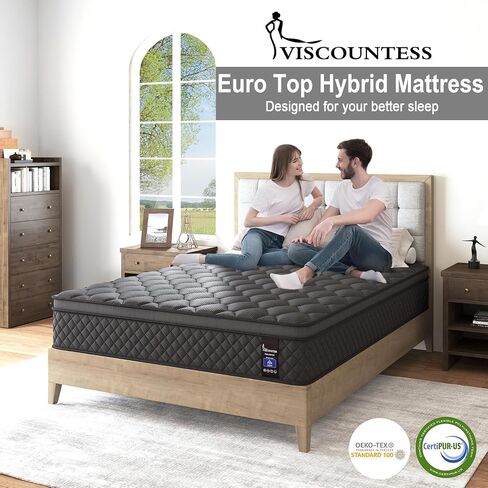مرتبة هجينة ، شركة Euro Top Mattress Medium Firm لعزل الحركة وتخفيف الضغط ، تجربة 100 ليلة ، سرير ربيع جيب فردي (12 بوصة رمادية ، ملكة) in Saudi Arabia