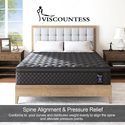 مرتبة هجينة ، شركة Euro Top Mattress Medium Firm لعزل الحركة وتخفيف الضغط ، تجربة 100 ليلة ، سرير ربيع جيب فردي (12 بوصة رمادية ، ملكة) in Saudi Arabia