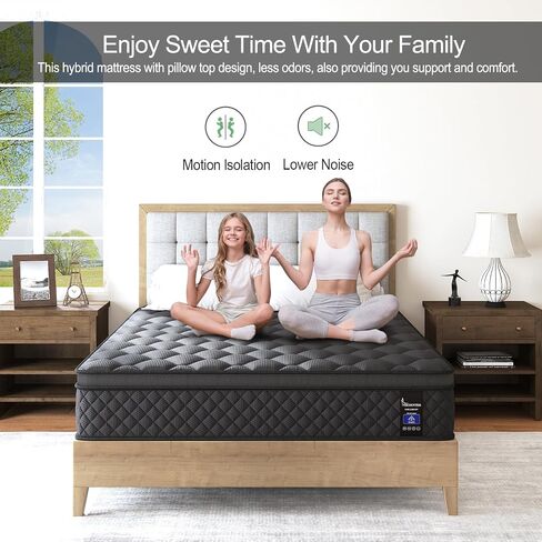 مرتبة هجينة ، شركة Euro Top Mattress Medium Firm لعزل الحركة وتخفيف الضغط ، تجربة 100 ليلة ، سرير ربيع جيب فردي (12 بوصة رمادية ، ملكة) in Saudi Arabia