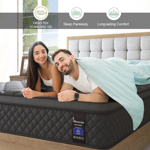 مرتبة هجينة ، شركة Euro Top Mattress Medium Firm لعزل الحركة وتخفيف الضغط ، تجربة 100 ليلة ، سرير ربيع جيب فردي (12 بوصة رمادية ، ملكة) in Saudi Arabia
