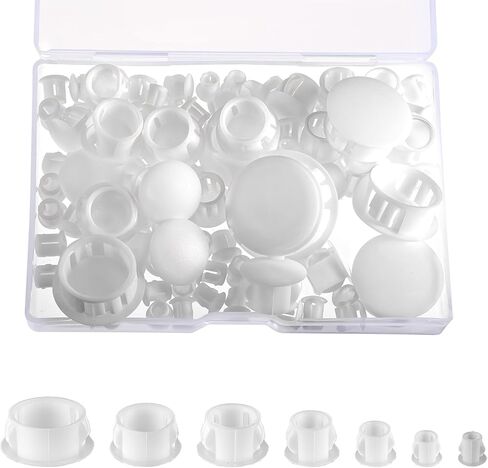 180Pcs 7 Sizes Nylon Plastic Hole Plugs White 1" 3/4" 1/2" 3/8" 5/16" 1/4" 1/5" Round Drill Hole with Snap Locking for Kitchen Cabinet Furniture Insert End Caps Industrial Hardware Biscuits & Plug in Saudi Arabia