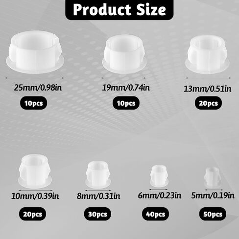 180Pcs 7 Sizes Nylon Plastic Hole Plugs White 1" 3/4" 1/2" 3/8" 5/16" 1/4" 1/5" Round Drill Hole with Snap Locking for Kitchen Cabinet Furniture Insert End Caps Industrial Hardware Biscuits & Plug in Saudi Arabia