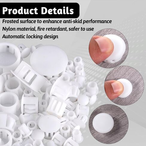 180Pcs 7 Sizes Nylon Plastic Hole Plugs White 1" 3/4" 1/2" 3/8" 5/16" 1/4" 1/5" Round Drill Hole with Snap Locking for Kitchen Cabinet Furniture Insert End Caps Industrial Hardware Biscuits & Plug in Saudi Arabia