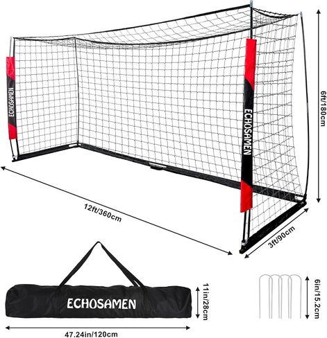 12X6FT/6X4FT Soccer Goal, Portable Soccer Goals for Backyard, Easy to Carry, Easy to Install, Comes with 1 Carry Bag, 4 Ground Nails, Youth and Adult Training Equipment. in Kuwait