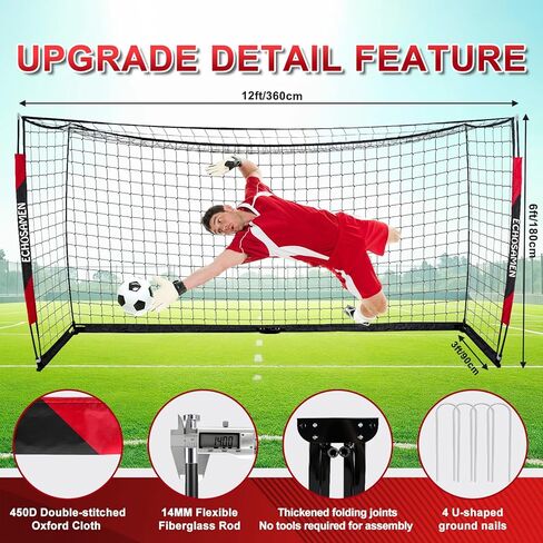 12X6FT/6X4FT Soccer Goal, Portable Soccer Goals for Backyard, Easy to Carry, Easy to Install, Comes with 1 Carry Bag, 4 Ground Nails, Youth and Adult Training Equipment. in Kuwait