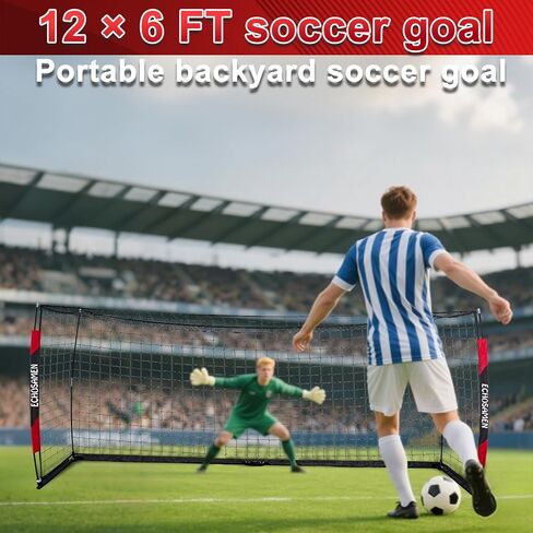 12X6FT/6X4FT Soccer Goal, Portable Soccer Goals for Backyard, Easy to Carry, Easy to Install, Comes with 1 Carry Bag, 4 Ground Nails, Youth and Adult Training Equipment. in Kuwait