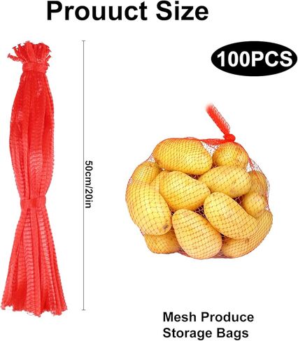 100Pcs Produce Mesh Bags,20 Inch Seafood Boil Bags Packing Supplies Net,Reusable Mesh Nylon Netting Bulk Storage Bag for vegetables Storage Fruits Seafood and Other Agricultural Products(Green) in Kuwait