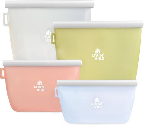 Reusable Silicone Food Storage Bags – Set of 4 Multicolor (500ml/17oz, 1000ml/34oz, 1500ml/51oz, 2000ml/68oz) – Leakproof, Freezer, Microwave, Oven & Dishwasher Safe, BPA-Free in Saudi Arabia