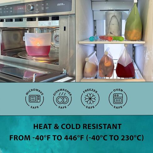 Reusable Silicone Food Storage Bags – Set of 4 Multicolor (500ml/17oz, 1000ml/34oz, 1500ml/51oz, 2000ml/68oz) – Leakproof, Freezer, Microwave, Oven & Dishwasher Safe, BPA-Free in Saudi Arabia